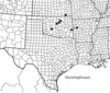 Geographic distribution. Depicts Melanoplus inconspicuus Caudell, 1902, an Otu.