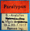 CollectionObject 1578527; 45a155ed-5796-44fd-aa2d-ed2fa8747064: labels (paratype of Tettigonia turcica). (CollectionObject).