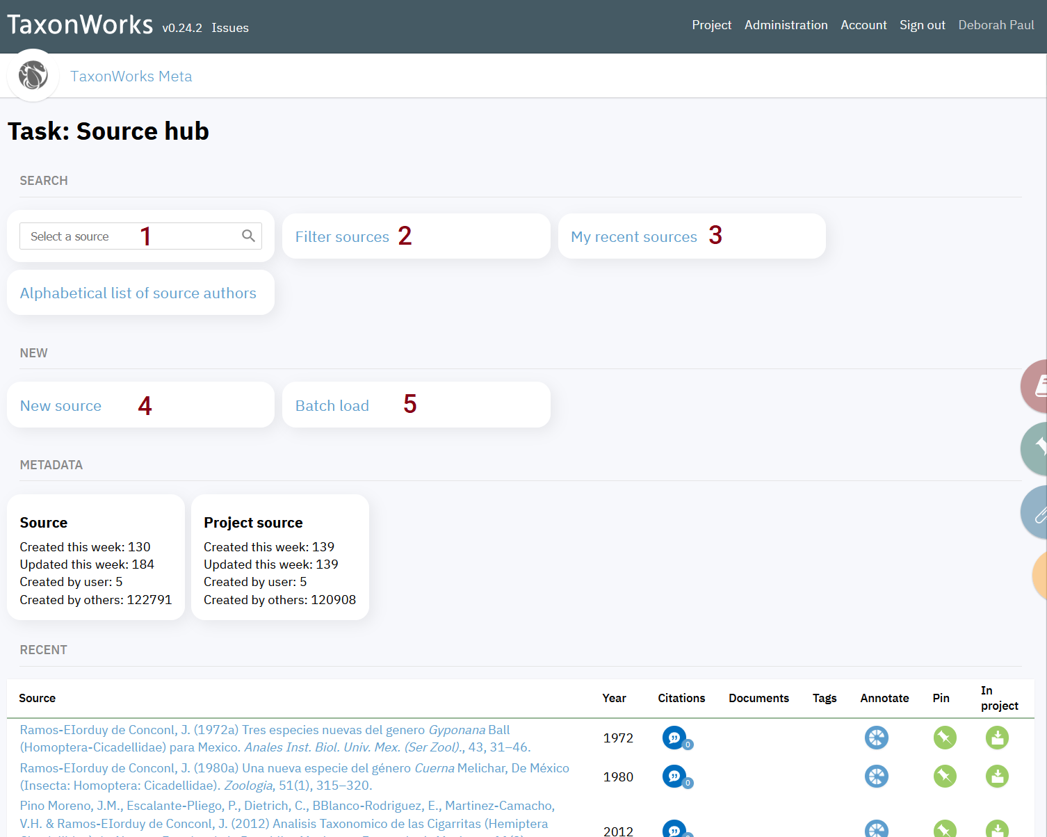 Screenshot of user interface for the Source hub task